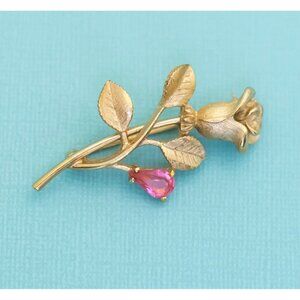 Vintage Art Nouveau Rose Crystal Bud Brooch by Avon - E33